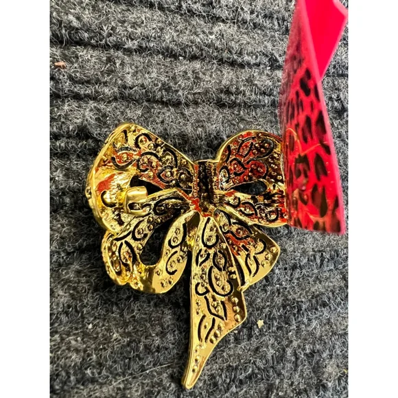 NWT Betsey Johnson Gold Toned And Pink Bow Pin Brooch Crystal Rhinestone - Picture 5 of 6